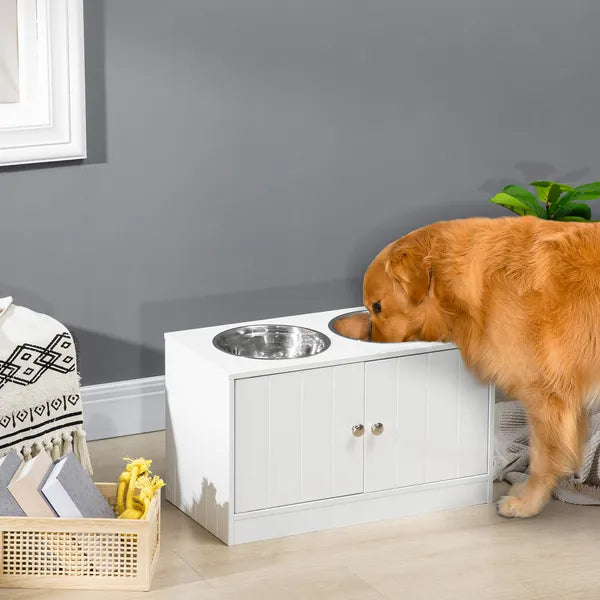 PawHut Elevated Dog Bowls with Storage Cabinet, Large 44L Capacity, Raised Dog Bowl Stand, Pet Food Bowl Feeding Station, White - product image 2
