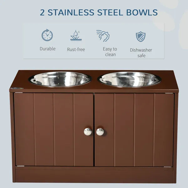 PawHut Elevated Dog Bowls with Storage Cabinet, Raised Dog Bowl Stand Pet Food Bowl Dog Feeding Station, Brown - product image 4