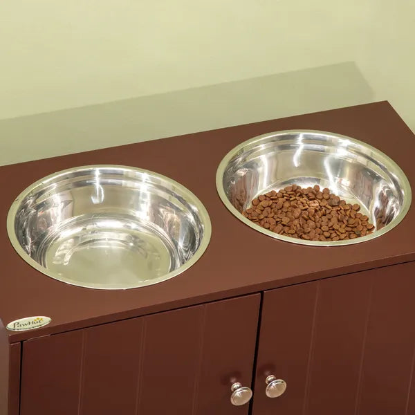 PawHut Elevated Dog Bowls with Storage Cabinet, Raised Dog Bowl Stand Pet Food Bowl Dog Feeding Station, Brown - product image 8