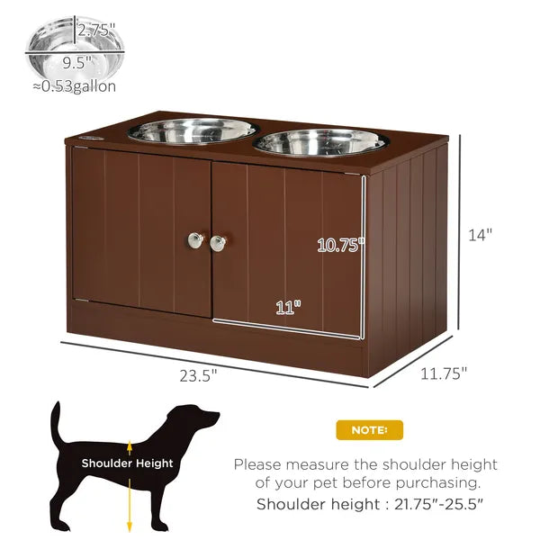 PawHut Elevated Dog Bowls with Storage Cabinet, Raised Dog Bowl Stand Pet Food Bowl Dog Feeding Station, Brown - product image 3