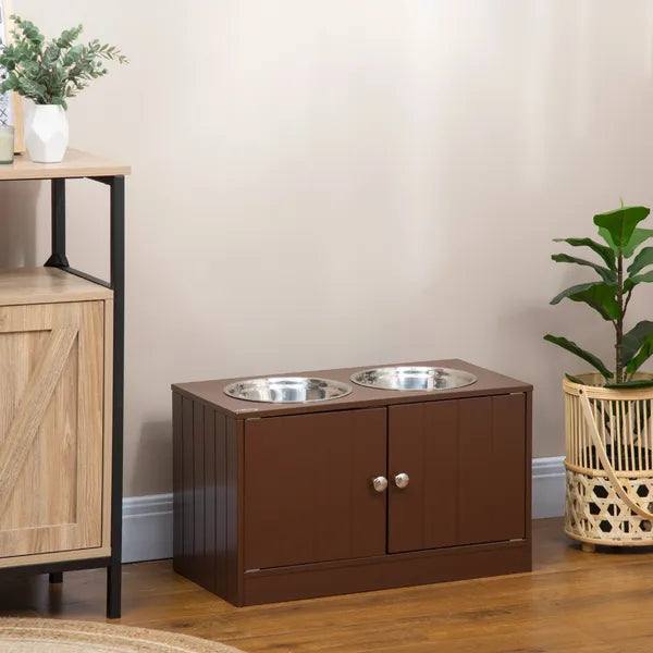 PawHut Elevated Dog Bowls with Storage Cabinet, Raised Dog Bowl Stand Pet Food Bowl Dog Feeding Station, Brown - product image 10