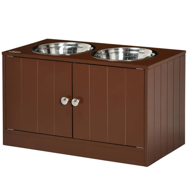 PawHut Elevated Dog Bowls with Storage Cabinet, Raised Dog Bowl Stand Pet Food Bowl Dog Feeding Station, Brown - product image 1