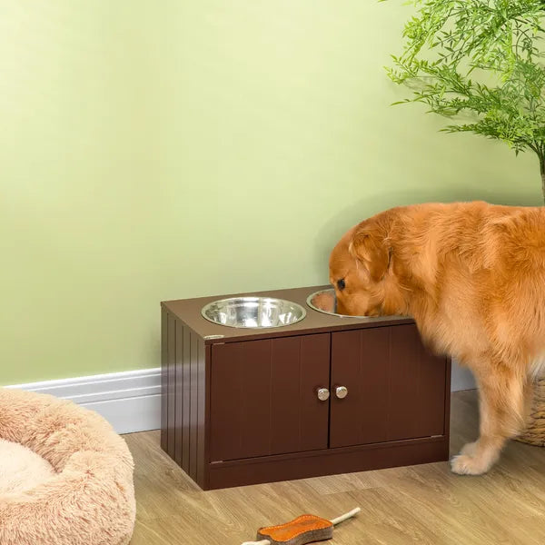 PawHut Elevated Dog Bowls with Storage Cabinet, Raised Dog Bowl Stand Pet Food Bowl Dog Feeding Station, Brown - product image 2