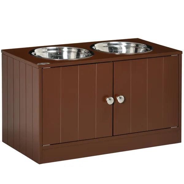 PawHut Elevated Dog Bowls with Storage Cabinet, Raised Dog Bowl Stand Pet Food Bowl Dog Feeding Station, Brown - product image 11