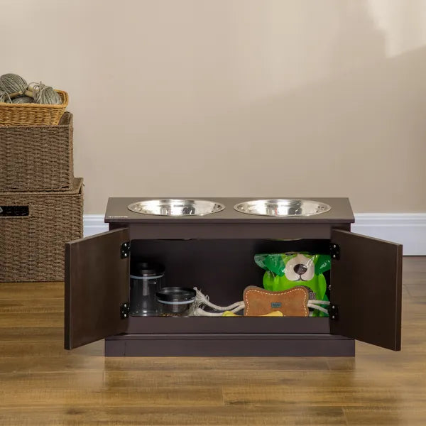 Elevated Dog Bowls with Storage, Two Stainless Steel Bowls for Large Dogs, Coffee - product image 9