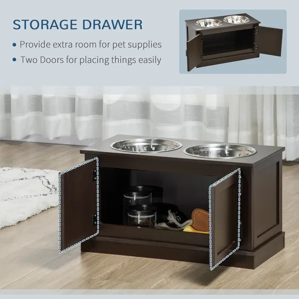 Elevated Dog Bowls with Storage, Two Stainless Steel Bowls for Large Dogs, Coffee - product image 5