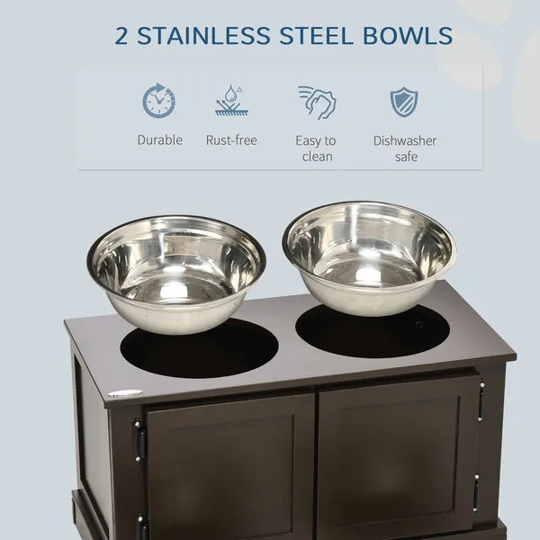 Elevated Dog Bowls with Storage, Two Stainless Steel Bowls for Large Dogs, Coffee - product image 6