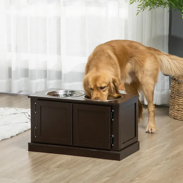 Elevated Dog Bowls with Storage, Two Stainless Steel Bowls for Large Dogs, Coffee - product image 2