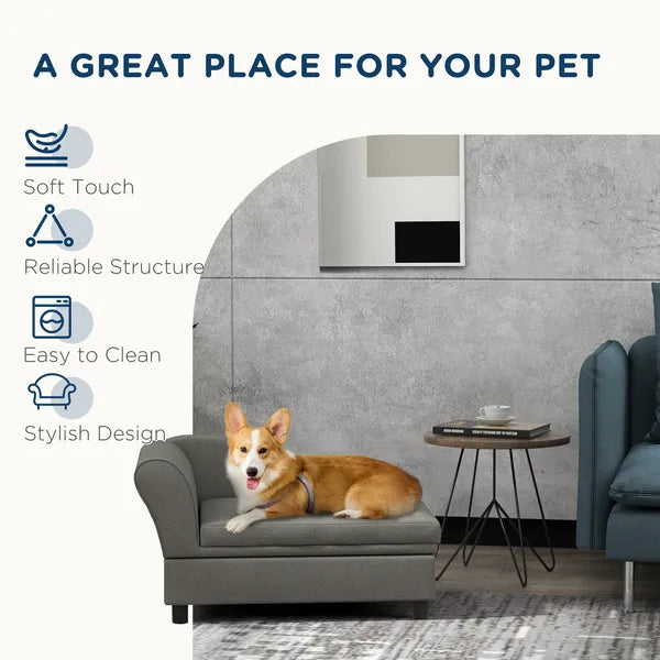 Elevated Dog Sofa Pet Bed with Storage Soft Cushion for Small Medium Dogs Gray - product image 7