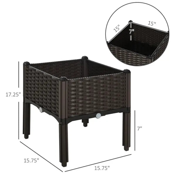 Outsunny Elevated Garden Bed, Brown Plastic 15x15, Self-Watering with Drainage DIY Kit - product image 3