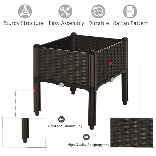 Outsunny Elevated Garden Bed, Brown Plastic 15x15, Self-Watering with Drainage DIY Kit - product image 4
