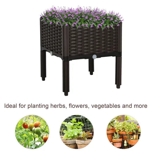 Outsunny Elevated Garden Bed, Brown Plastic 15x15, Self-Watering with Drainage DIY Kit - product image 6