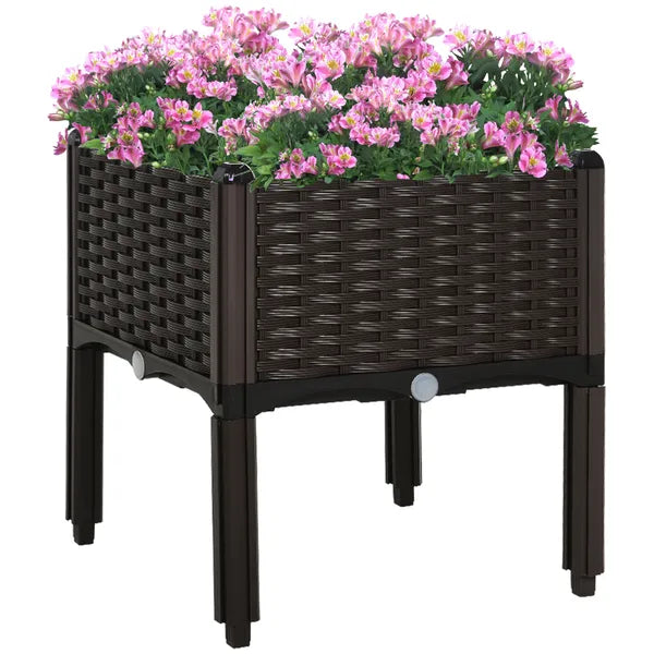 Outsunny Elevated Garden Bed, Brown Plastic 15x15, Self-Watering with Drainage DIY Kit - product image 11