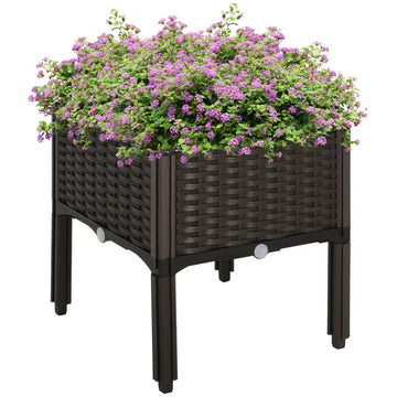 Outsunny Elevated Garden Bed, Brown Plastic 15x15, Self-Watering with Drainage DIY Kit - product image 1