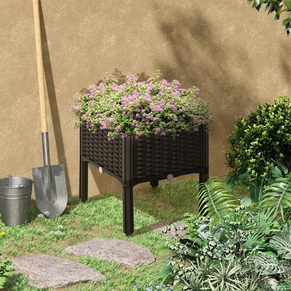 Outsunny Elevated Garden Bed, Brown Plastic 15x15, Self-Watering with Drainage DIY Kit - product image 2