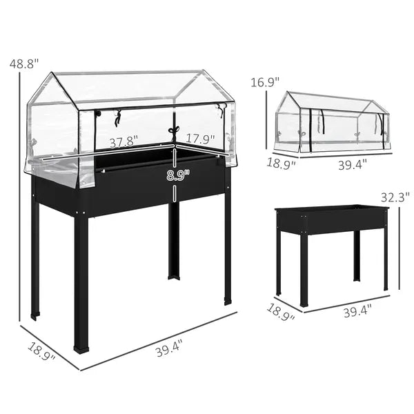 Outsunny Elevated Garden Box with Greenhouse Cover, Raised Garden Bed with Legs and Drainage Hole for Vegetables, Black - product image 3