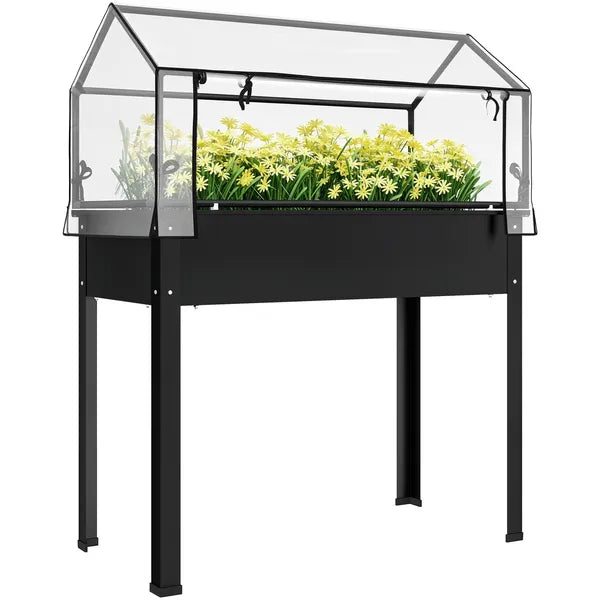 Outsunny Elevated Garden Box with Greenhouse Cover, Raised Garden Bed with Legs and Drainage Hole for Vegetables, Black - product image 11