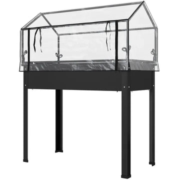 Outsunny Elevated Garden Box with Greenhouse Cover, Raised Garden Bed with Legs and Drainage Hole for Vegetables, Black - product image 1