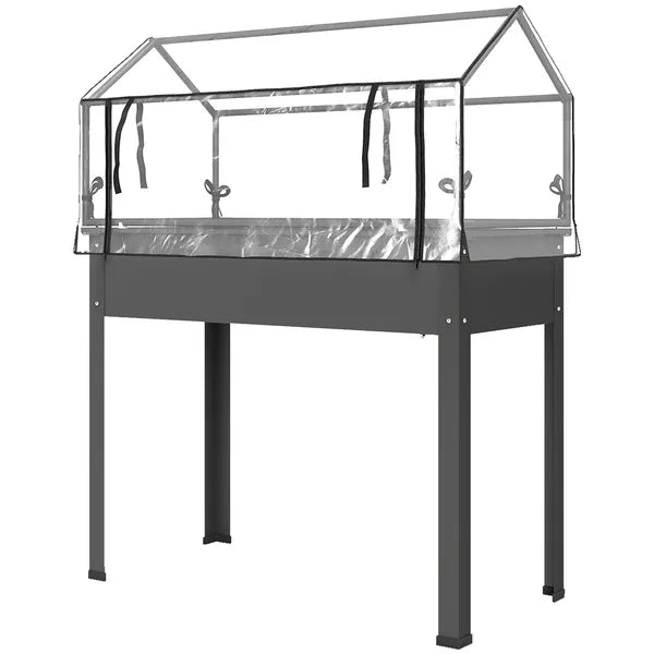 Outsunny Elevated Garden Box with Greenhouse Cover, Raised Garden Bed with Legs and Drainage Hole for Vegetables, Dark Gray - product image 1