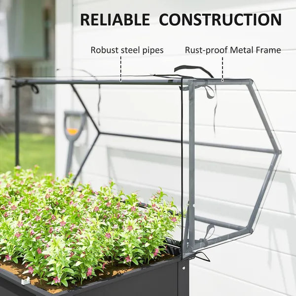 Outsunny Elevated Garden Box with Greenhouse Cover, Raised Garden Bed with Legs and Drainage Hole for Vegetables, Dark Gray - product image 7