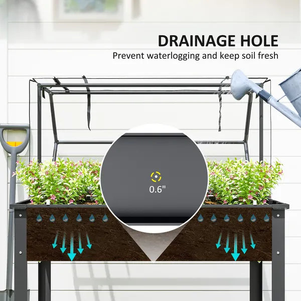 Outsunny Elevated Garden Box with Greenhouse Cover, Raised Garden Bed with Legs and Drainage Hole for Vegetables, Dark Gray - product image 6