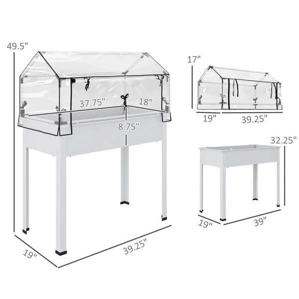 Outsunny Elevated Garden Box with Greenhouse Cover, Raised Garden Bed with Legs and Drainage Hole for Vegetables, White - product image 3