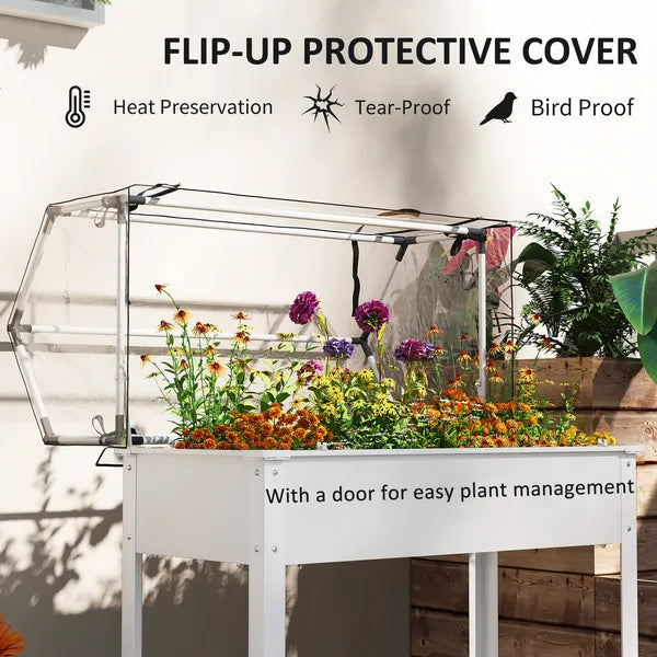 Outsunny Elevated Garden Box with Greenhouse Cover, Raised Garden Bed with Legs and Drainage Hole for Vegetables, White - product image 4