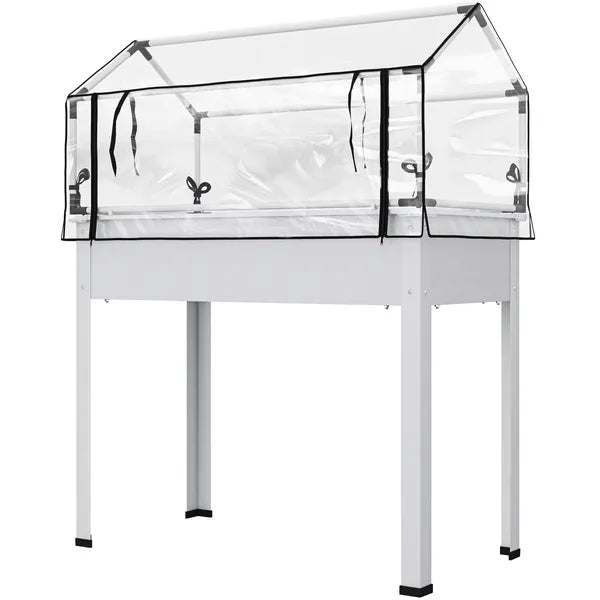 Outsunny Elevated Garden Box with Greenhouse Cover, Raised Garden Bed with Legs and Drainage Hole for Vegetables, White - product image 1