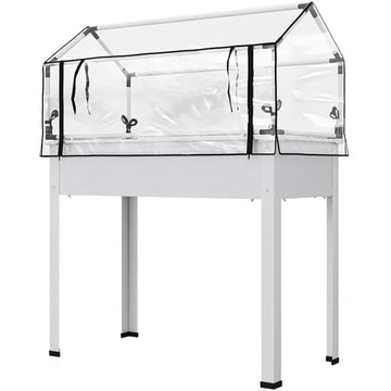 Outsunny Elevated Garden Box with Greenhouse Cover, Raised Garden Bed with Legs and Drainage Hole for Vegetables, White - product image 1