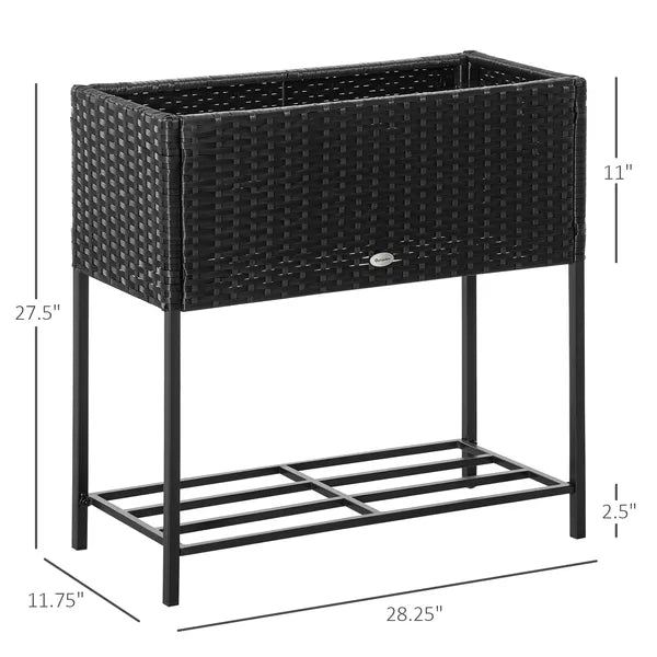Elevated Metal Garden Bed with Rattan Look and Tool Storage, Modern Design, Black - product image 3