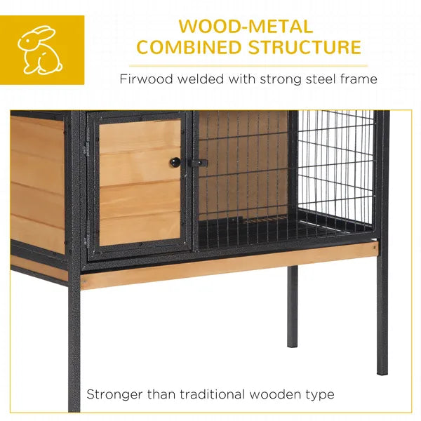 PawHut Elevated Outdoor Rabbit Hutch Wooden Pet House Bunny Cage with Removable Tray 36L x 17.75W x 27.5H Natural - product image 7