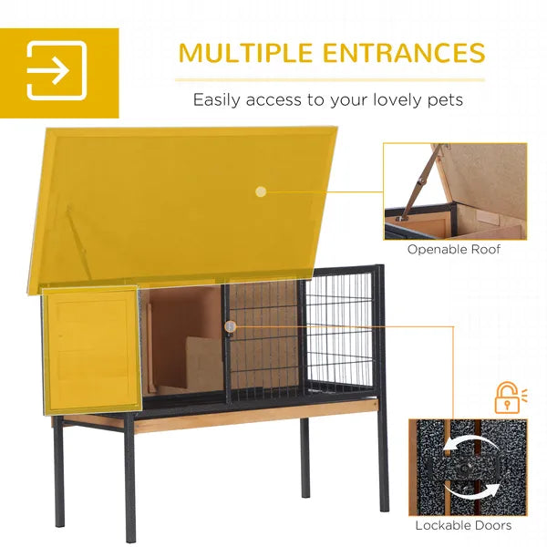PawHut Elevated Outdoor Rabbit Hutch Wooden Pet House Bunny Cage with Removable Tray 36L x 17.75W x 27.5H Natural - product image 5