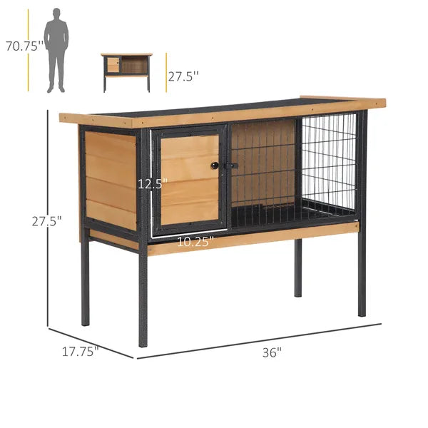 PawHut Elevated Outdoor Rabbit Hutch Wooden Pet House Bunny Cage with Removable Tray 36L x 17.75W x 27.5H Natural - product image 3
