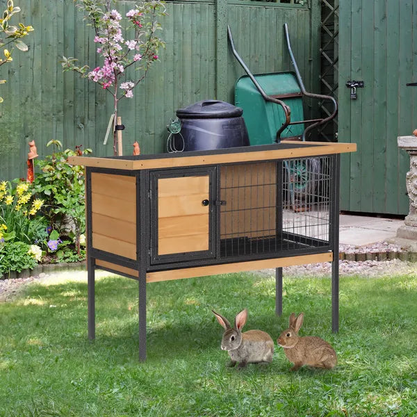 PawHut Elevated Outdoor Rabbit Hutch Wooden Pet House Bunny Cage with Removable Tray 36L x 17.75W x 27.5H Natural - product image 2