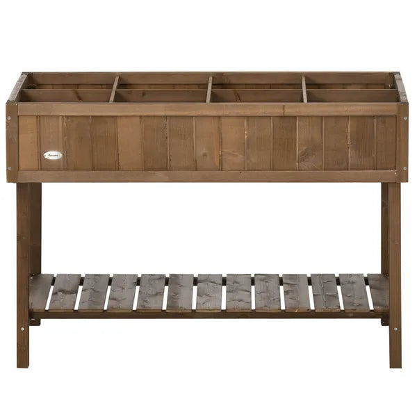 Outsunny Elevated Planter Box Stand Wooden with 8 Slots and Shelf Dark Brown for Garden Space Efficiency - product image 12