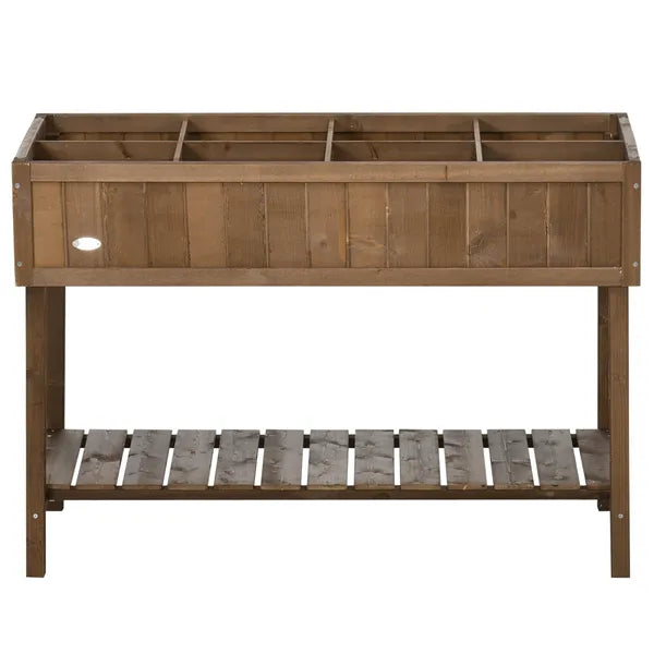 Outsunny Elevated Planter Box Stand Wooden with 8 Slots and Shelf Dark Brown for Garden Space Efficiency - product image 11