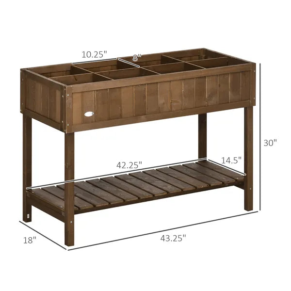Outsunny Elevated Planter Box Stand Wooden with 8 Slots and Shelf Dark Brown for Garden Space Efficiency - product image 3