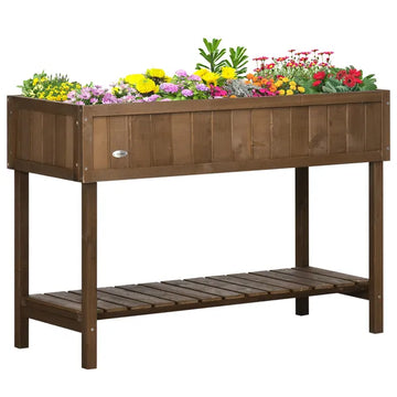Outsunny Elevated Planter Box Stand Wooden with 8 Slots and Shelf Dark Brown for Garden Space Efficiency - product image 1
