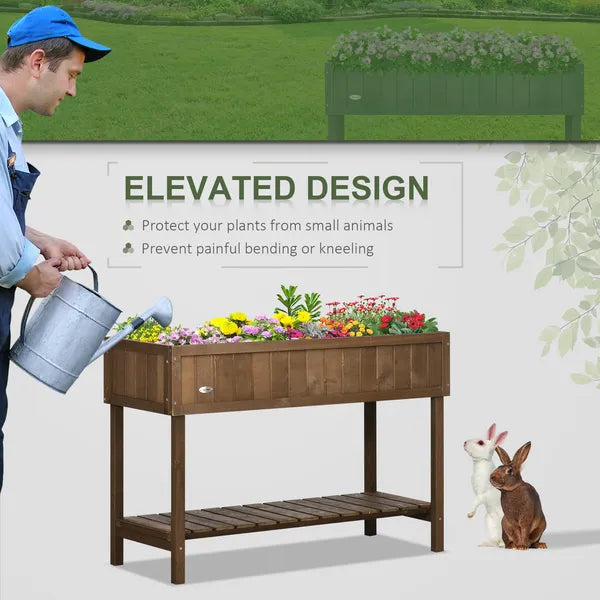 Outsunny Elevated Planter Box Stand Wooden with 8 Slots and Shelf Dark Brown for Garden Space Efficiency - product image 6