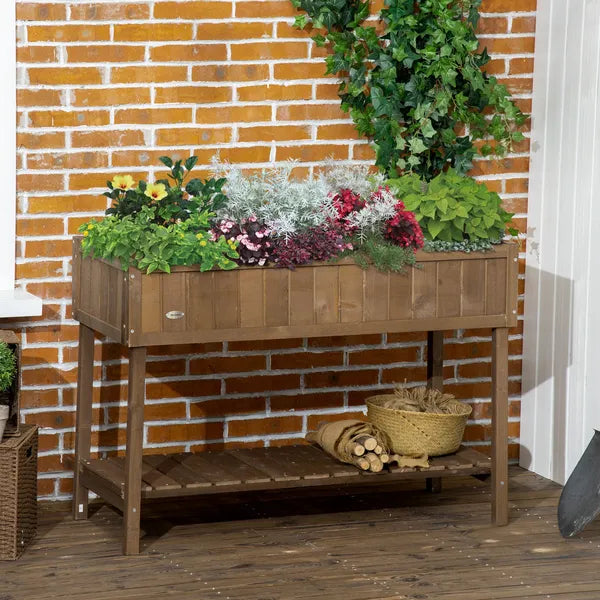 Outsunny Elevated Planter Box Stand Wooden with 8 Slots and Shelf Dark Brown for Garden Space Efficiency - product image 2