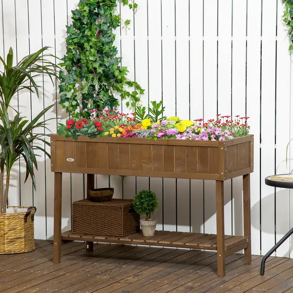 Outsunny Elevated Planter Box Stand Wooden with 8 Slots and Shelf Dark Brown for Garden Space Efficiency - product image 13