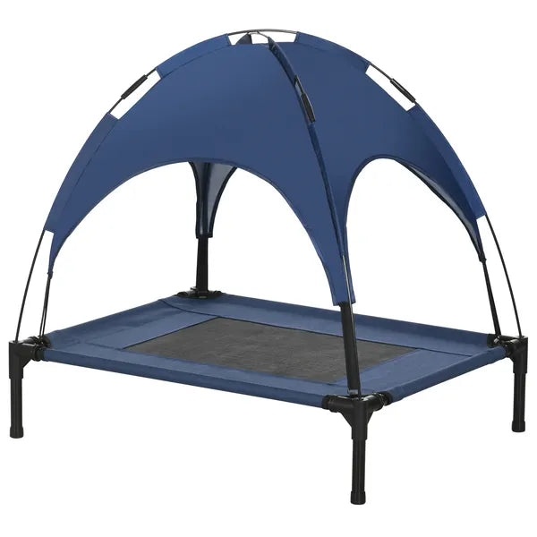 PawHut Elevated Portable Dog Cot Pet Bed with UV Protection Canopy Shade, 30 inch, Dark Blue - product image 1
