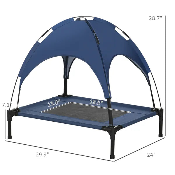 PawHut Elevated Portable Dog Cot Pet Bed with UV Protection Canopy Shade, 30 inch, Dark Blue - product image 3