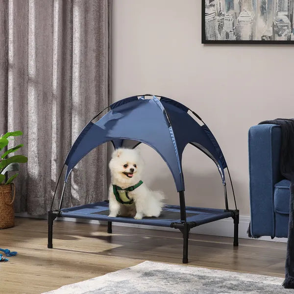 PawHut Elevated Portable Dog Cot Pet Bed with UV Protection Canopy Shade, 30 inch, Dark Blue - product image 2