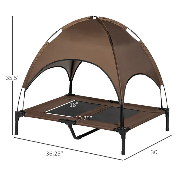 PawHut Elevated Portable Dog Cot Pet Bed with UV Protection Canopy Shade, 36 inch, Coffee - product image 3
