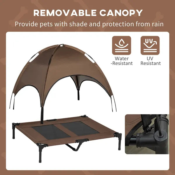 PawHut Elevated Portable Dog Cot Pet Bed with UV Protection Canopy Shade, 36 inch, Coffee - product image 6