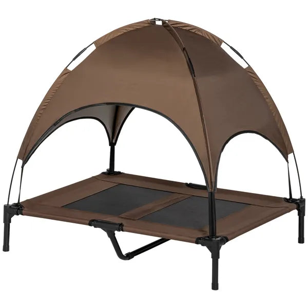 PawHut Elevated Portable Dog Cot Pet Bed with UV Protection Canopy Shade, 36 inch, Coffee - product image 1