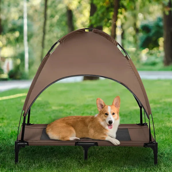 PawHut Elevated Portable Dog Cot Pet Bed with UV Protection Canopy Shade, 36 inch, Coffee - product image 2