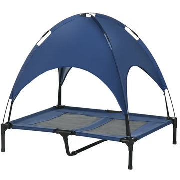 Elevated Portable Dog Cot Pet Bed with UV Protection Canopy Shade, 36 inch, Dark Blue - product image 1