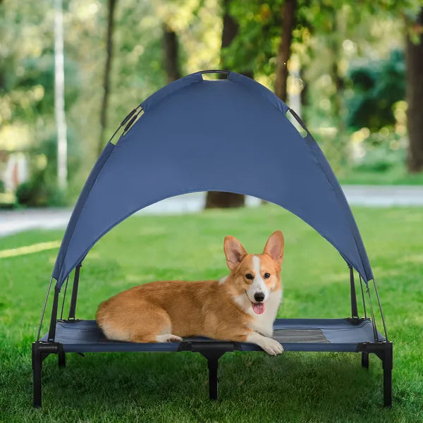 Elevated Portable Dog Cot Pet Bed with UV Protection Canopy Shade, 36 inch, Dark Blue - product image 2